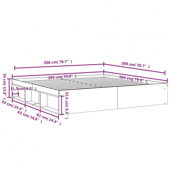 Cadre de lit sonoma gris 200x200 cm