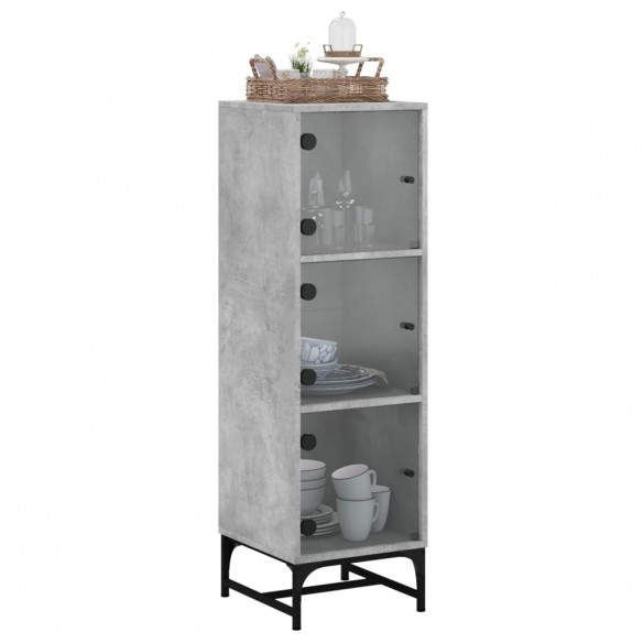 Buffet avec portes en verre gris béton 35x37x120 cm