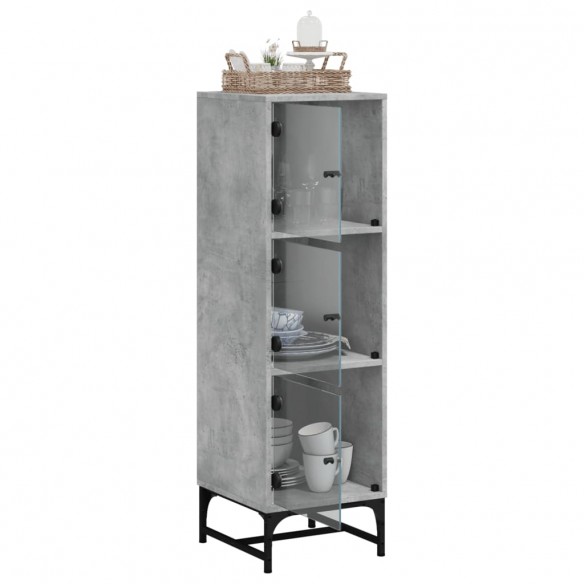 Buffet avec portes en verre gris béton 35x37x120 cm