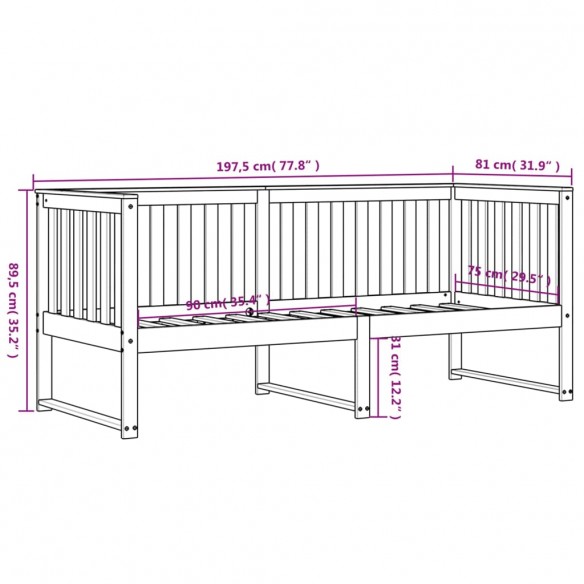 Lit de jour Blanc 75x190 cm Bois de pin massif