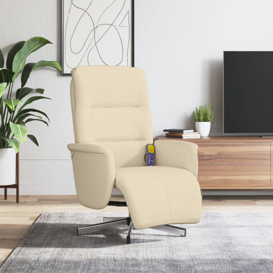 Fauteuil inclinable de massage avec repose-pieds crème tissu