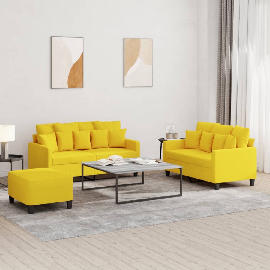 Ensemble de canapés 3 pcs avec coussins Jaune clair Tissu