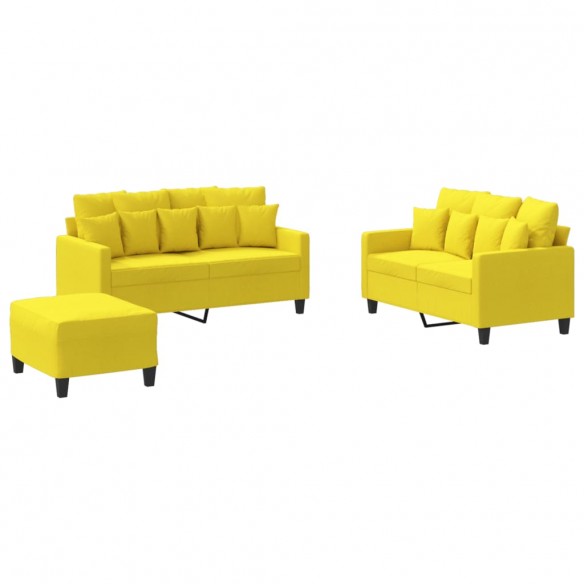 Ensemble de canapés 3 pcs avec coussins Jaune clair Tissu