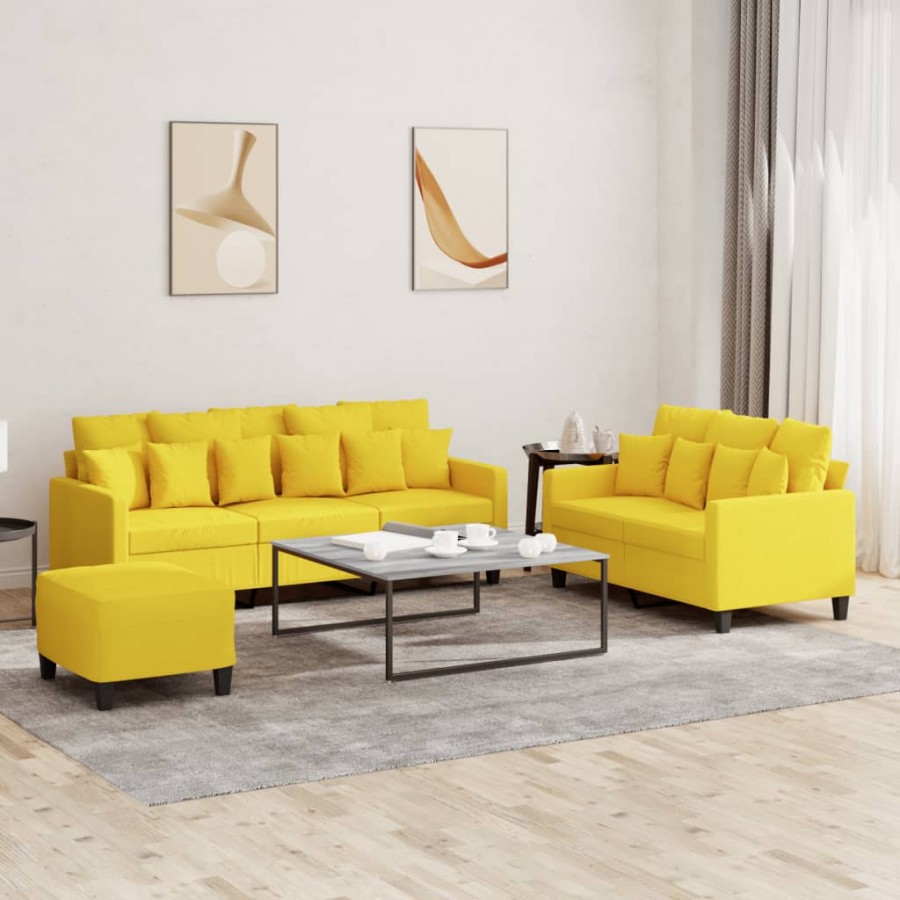 Ensemble de canapés 3 pcs avec coussins Jaune clair Tissu