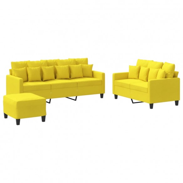 Ensemble de canapés 3 pcs avec coussins Jaune clair Tissu