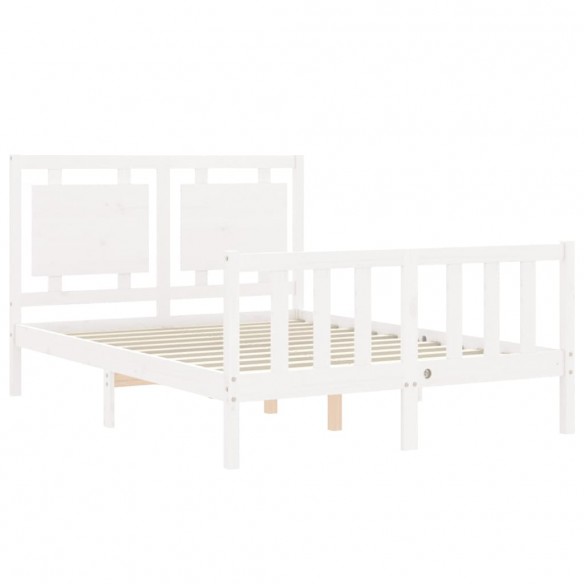 Cadre de lit avec tête de lit blanc double bois massif