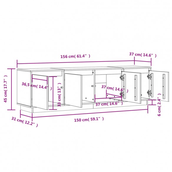 Meuble TV 156x37x45 cm Bois de pin massif