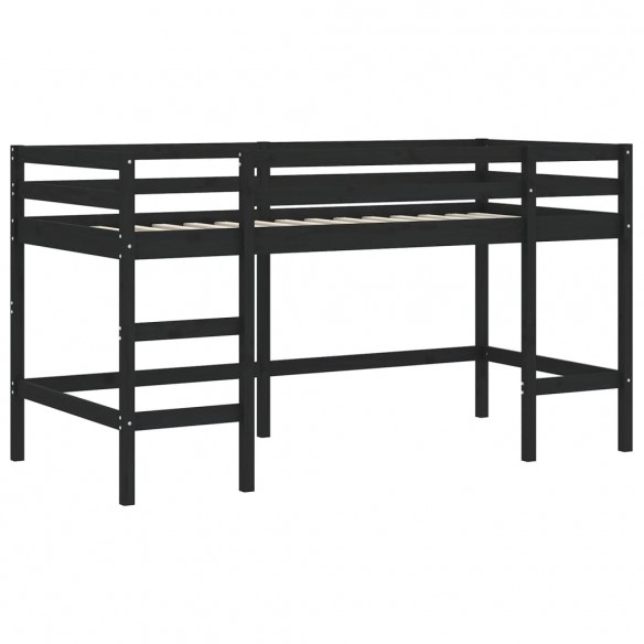 Lit mezzanine enfants et rideaux blanc/noir 80x200cm pin massif