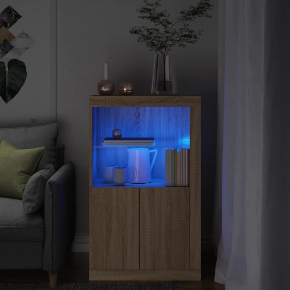 Armoire latérale avec lumières LED chêne sonoma