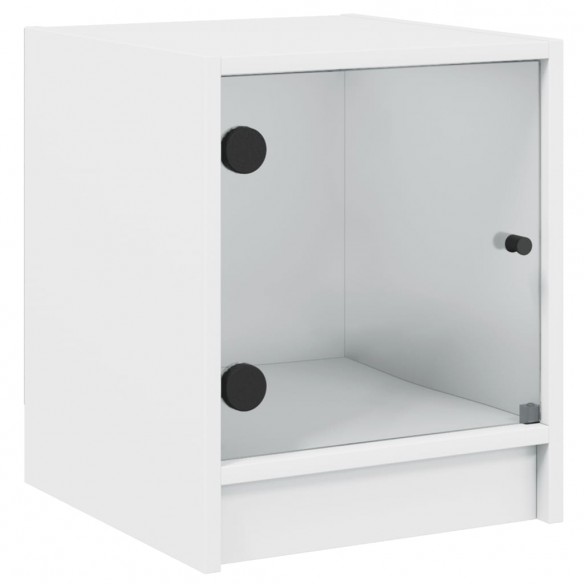 Table de chevet avec porte en verre blanc 35x37x42 cm