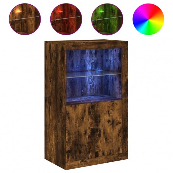 Armoire latérale avec lumières LED chêne fumé bois d'ingénierie