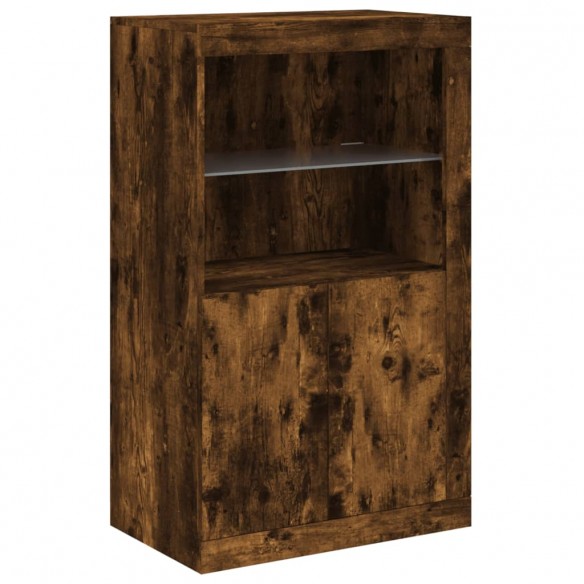 Armoire latérale avec lumières LED chêne fumé bois d'ingénierie