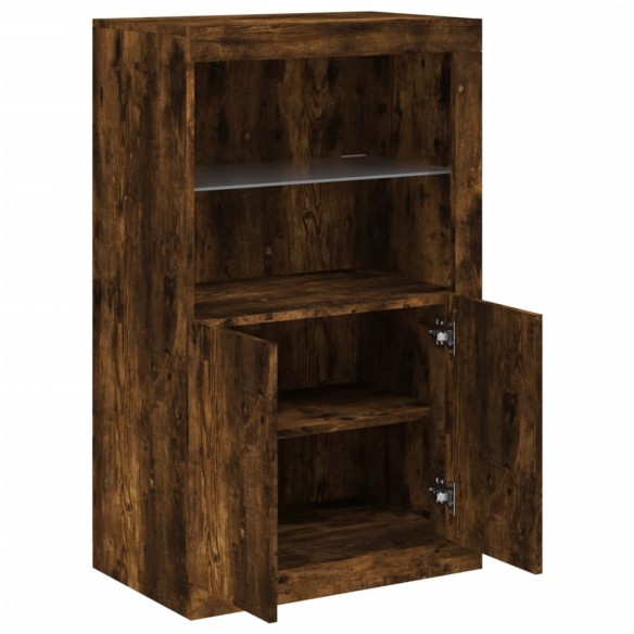 Armoire latérale avec lumières LED chêne fumé bois d'ingénierie