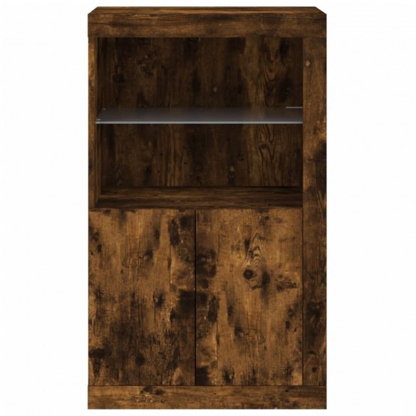 Armoire latérale avec lumières LED chêne fumé bois d'ingénierie