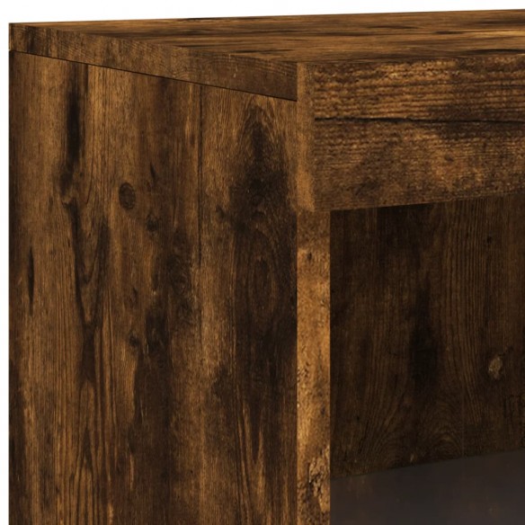 Armoire latérale avec lumières LED chêne fumé bois d'ingénierie