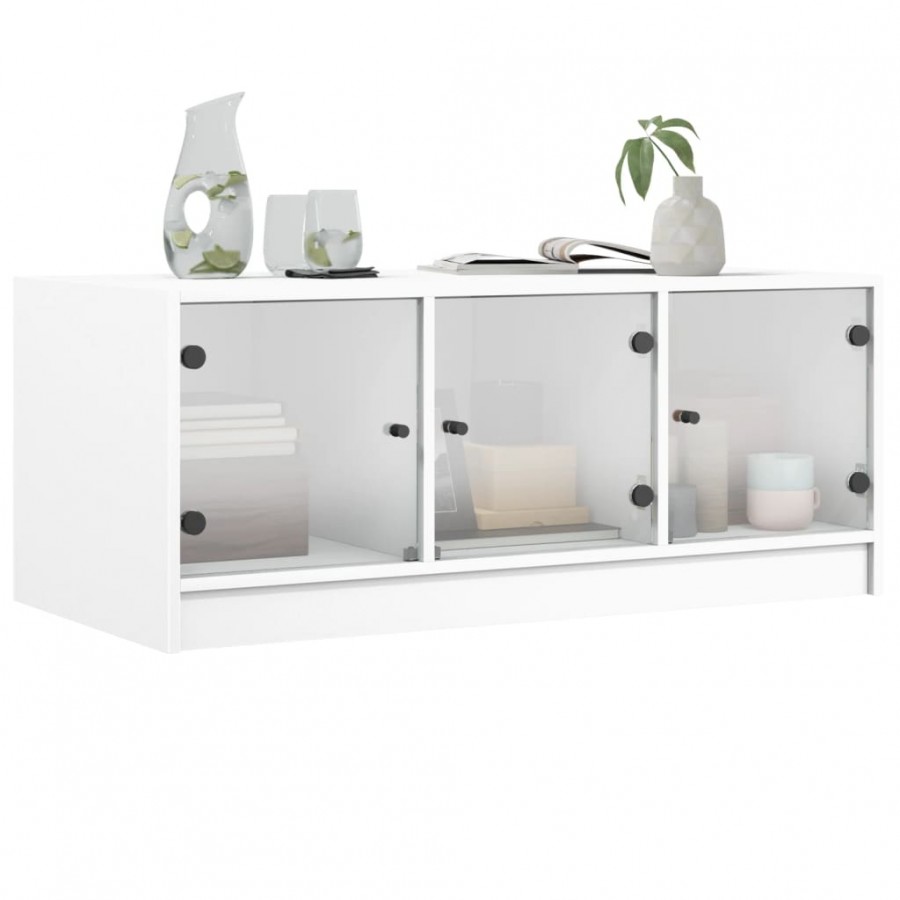 Table basse avec portes en verre blanc 102x50x42 cm Table basse avec portes en verre blanc 102x50x42 cm
