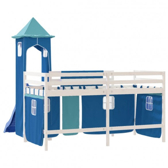 Lit mezzanine enfants avec tour bleu 90x200 cm bois pin massif