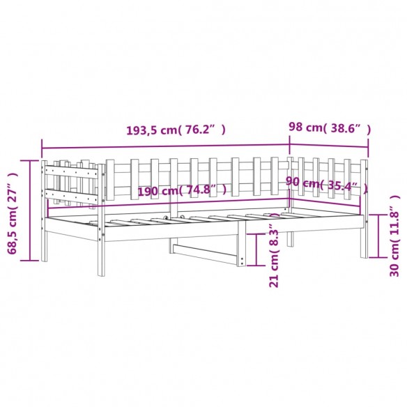 Lit de jour Blanc 90x190 cm Bois de pin massif