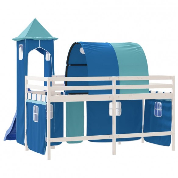 Lit mezzanine enfants avec tour bleu 90x190 cm bois pin massif