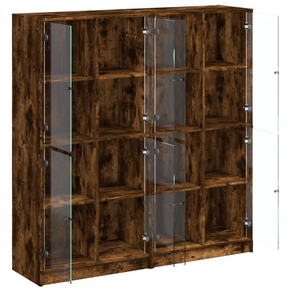 Bibliothèque avec portes chêne fumé 136x37x142 cm