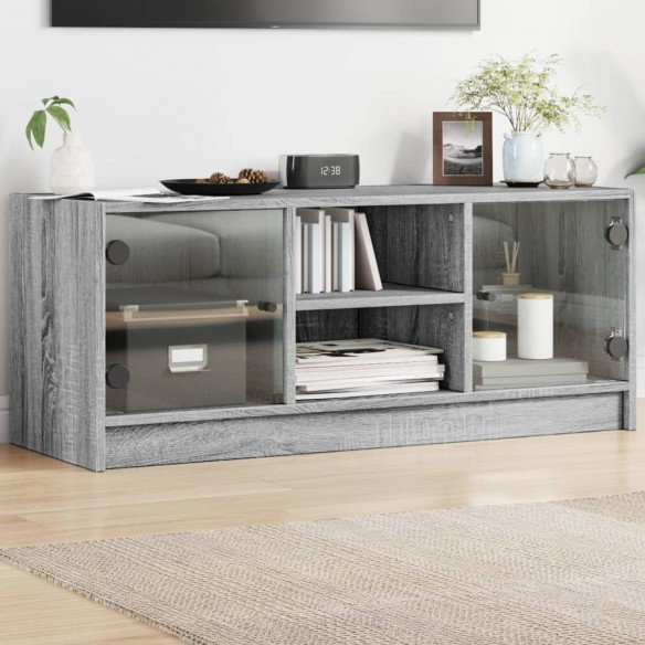 Meuble TV avec portes en verre sonoma gris 102x37x42 cm