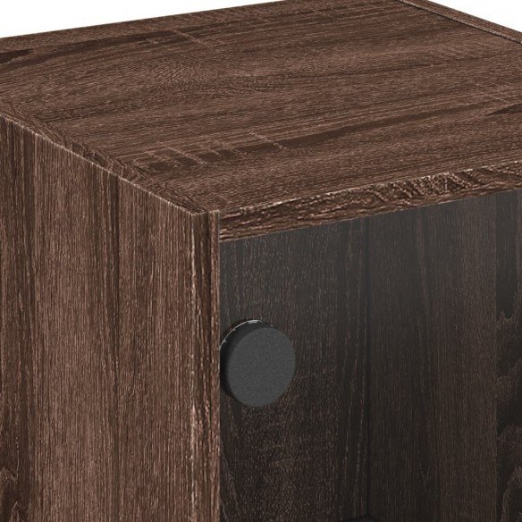 Table de chevet avec porte en verre chêne marron 35x37x42 cm