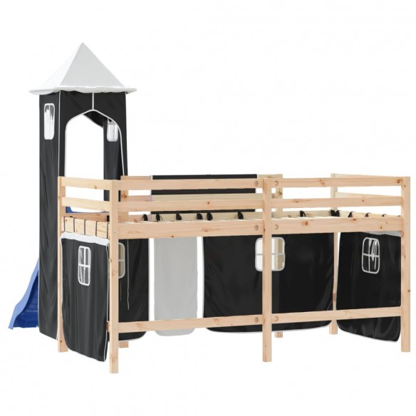 Lit mezzanine enfants avec tour blanc/noir 90x190 cm pin massif