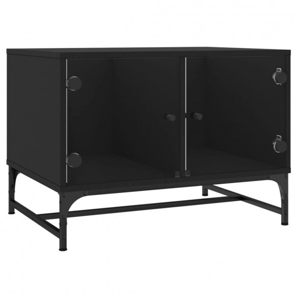 Table basse avec portes en verre noir 68,5x50x50 cm