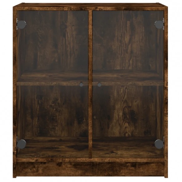 Armoire latérale avec portes en verre chêne fumé 68x37x75,5 cm