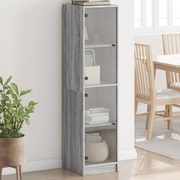 Buffet avec portes en verre sonoma gris 35x37x142 cm