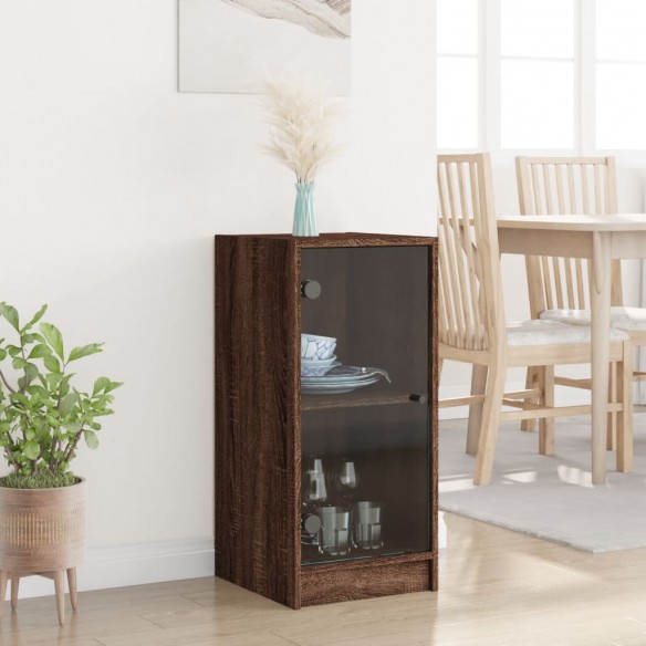 Armoire latérale avec portes en verre chêne marron 35x37x75,5cm