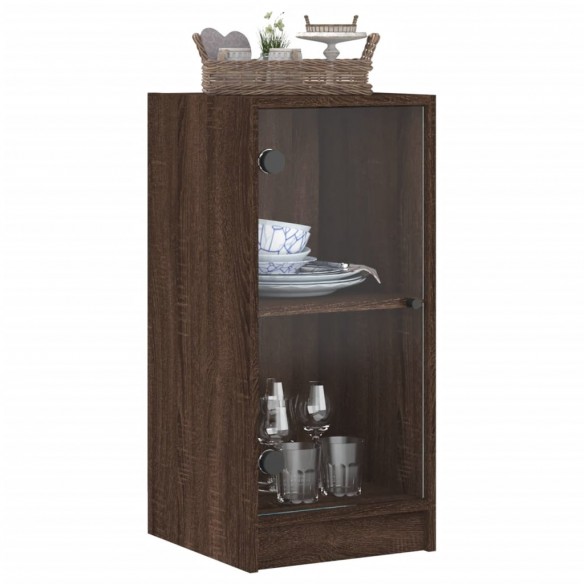 Armoire latérale avec portes en verre chêne marron 35x37x75,5cm