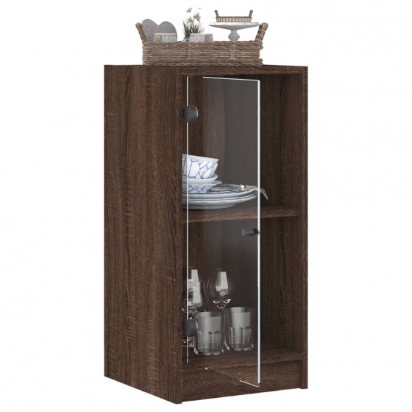 Armoire latérale avec portes en verre chêne marron 35x37x75,5cm