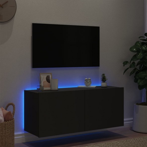 Meuble TV mural avec lumières LED noir 100x35x41 cm