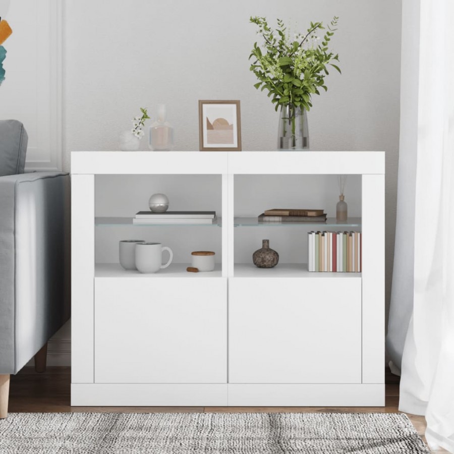 Armoires latérales éclairage LED 2 pcs blanc bois d'ingénierie
