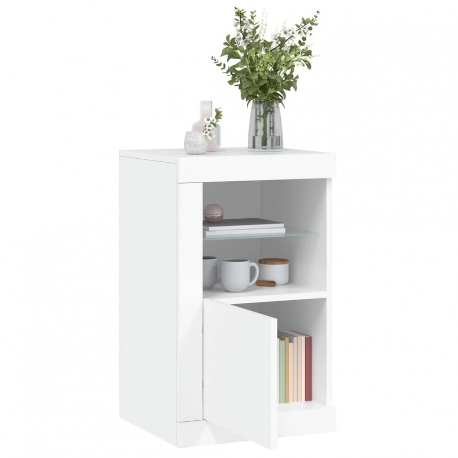 Armoires latérales éclairage LED 2 pcs blanc bois d'ingénierie