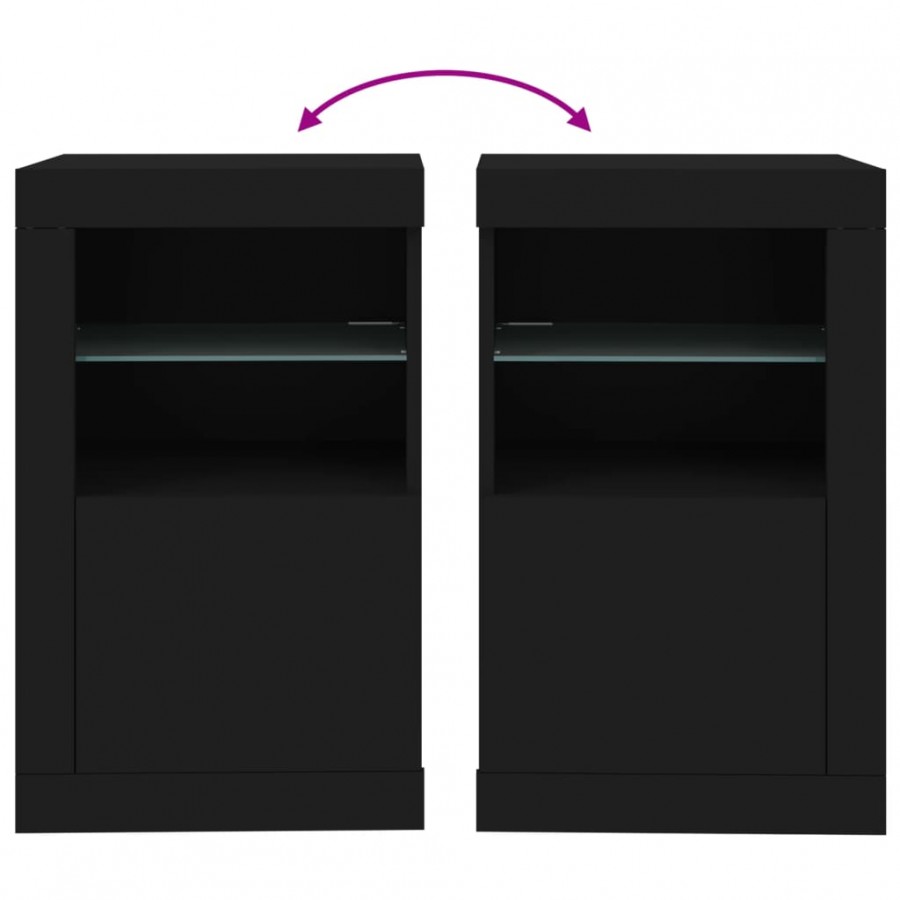 Armoires latérales et lumières LED 2 pcs noir bois d'ingénierie