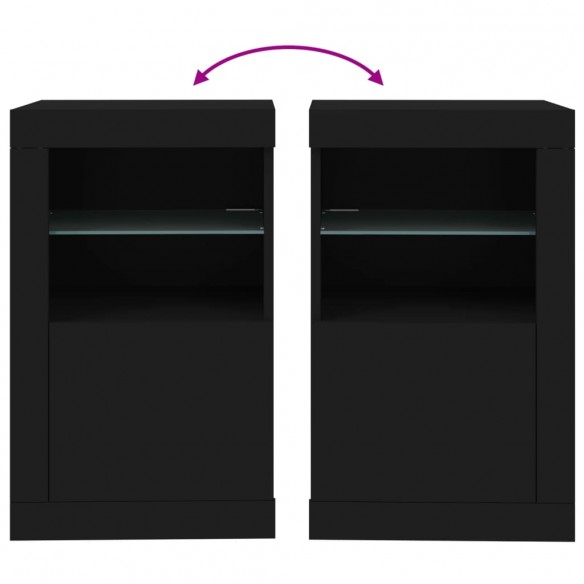 Armoires latérales et lumières LED 2 pcs noir bois d'ingénierie