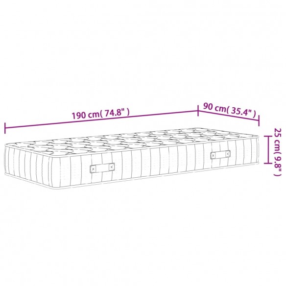 Matelas à ressorts ensachés dureté moyenne 90x190 cm