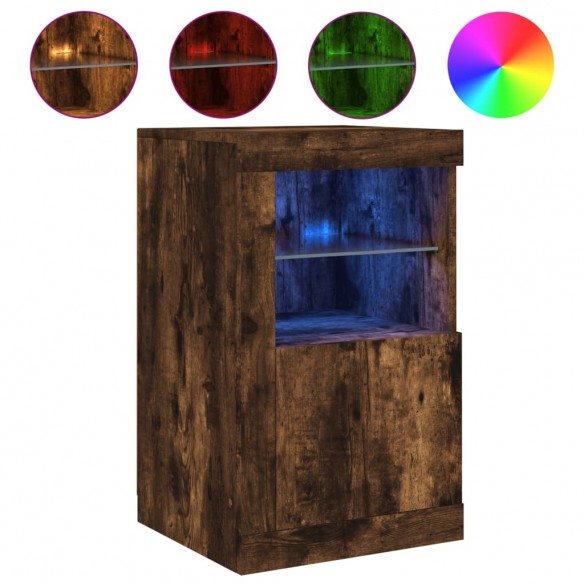 Armoire latérale avec lumières LED chêne fumé bois d'ingénierie