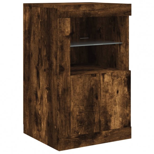 Armoire latérale avec lumières LED chêne fumé bois d'ingénierie