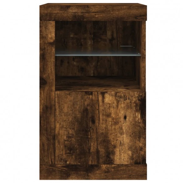 Armoire latérale avec lumières LED chêne fumé bois d'ingénierie