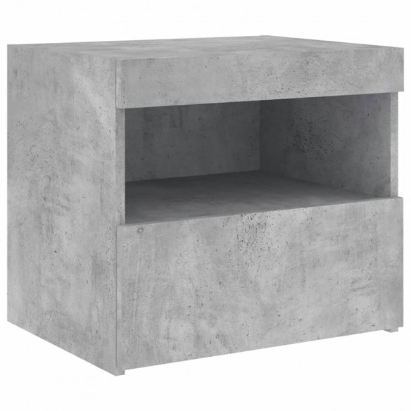 Table de chevet avec lumières LED gris béton 50x40x45 cm