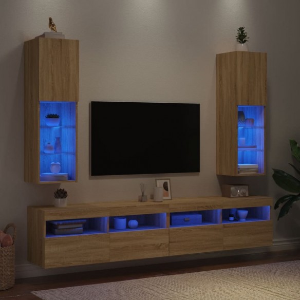 Meubles TV avec lumières LED 2 pcs chêne sonoma 30,5x30x102 cm