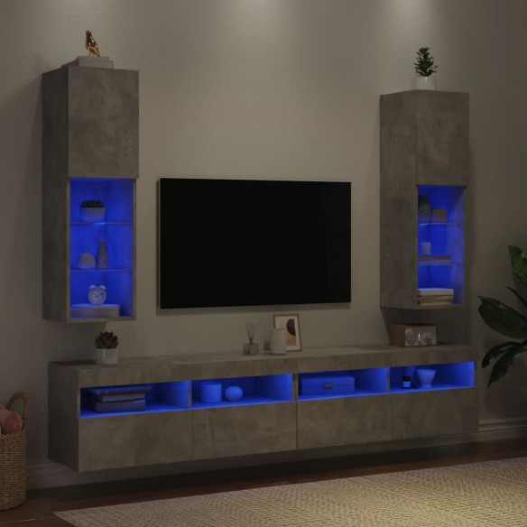 Meubles TV avec lumières LED 2 pcs gris béton 30,5x30x102 cm