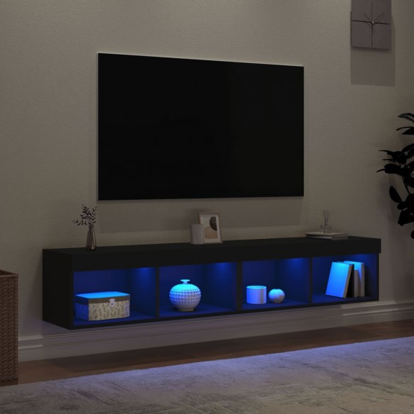 Meubles TV avec lumières LED 2 pcs noir 80x30x30 cm