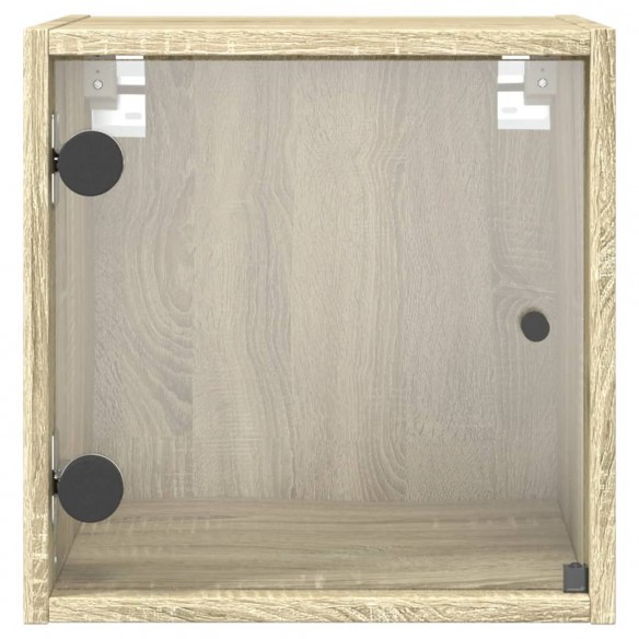 Table de chevet avec porte en verre chêne sonoma 35x37x35 cm