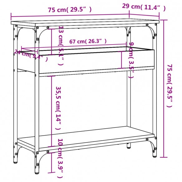 Table console avec étagère chêne sonoma 75x29x75 cm