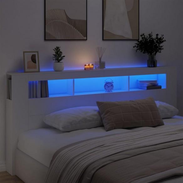 Tête de lit à LED blanc 220x18,5x103,5 cm bois d'ingénierie