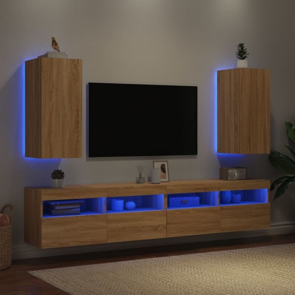Meubles TV muraux lumières LED 2 pcs chêne sonoma 30,5x35x70 cm